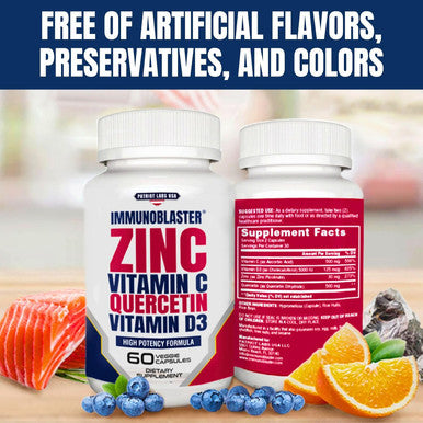 Immunoblaster Zinc Quercetin 500Mg With Vitamin D And C Antioxidant Immune Support High Potency Quercetin Zinc Supplement For Men And Women - Gluten, Soy, & Dairy - 60 Count (Pack Of 1)