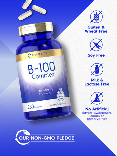 Carlyle B-100 Complex Vitamin | 250 Capsules | Non-Gmo, Gluten Free Supplement