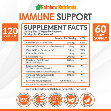 10 In 1 Immune Support Supplement (No Fillers) Vitamin C, Zinc, Elderberry, Echinacea, Turmeric, Probiotics Immunity Booster For Multi-System Immune Defense, Respiratory & Gut Health 60 Day Supply