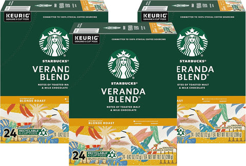 Starbucks K-Cup Coffee Pods, Starbucks Blonde Roast Hot or Iced Coffee, Veranda Blend, 60 Keurig Pods