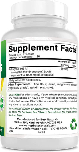 Best Naturals Astragalus Extract 1000 Mg 120 Capsules (Pack of 2)