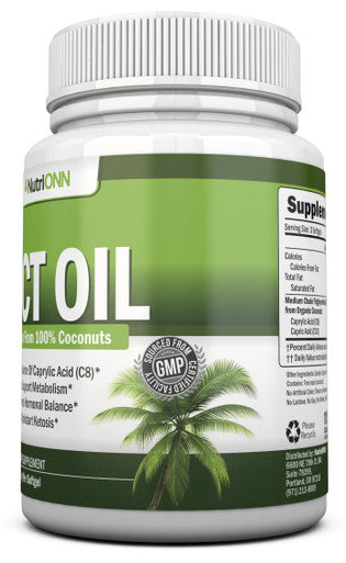 NutriONN MCT Oil - 3000mg - 180 Softgels - Made from 100% Organic Coconuts - Non GMO, Cold Pressed, Paleo Friendly Capsules - Great for Boosting Focus & Energy