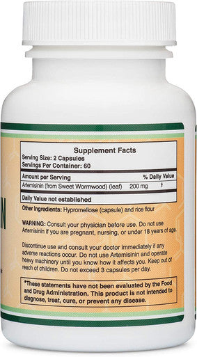 Artemisinin Sweet WormwoodArtemisia Annua 200mg Per Serving 120 Capsules Two Month Supply Vegan Safe NonGMO Gluten Manufactured in The USA by Double Wood Supplements