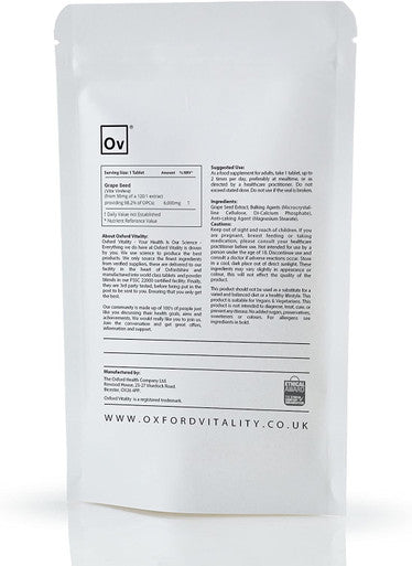 Grape Seed Tablets | 6000mg Supplement | Antioxidant, Vision Care & Vascular Heath | Oxford Vitality