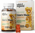 Wild & Organic Lions Mane Mushroom Gummies 1000Mg - Natural Lion'S Mane Mushroom Supplement Gummies - 60 Count - Lion Mane Mushroom Gummies For Focus And Brain Energy - Vegan Non-Gmo