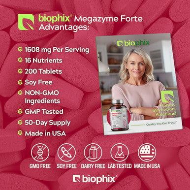 Biophix Megazyme Forte 200 Tablets - Natural Plant Proteolytic Enzymes Nattozimes Serrazimes Supports Digestive System Immune Health