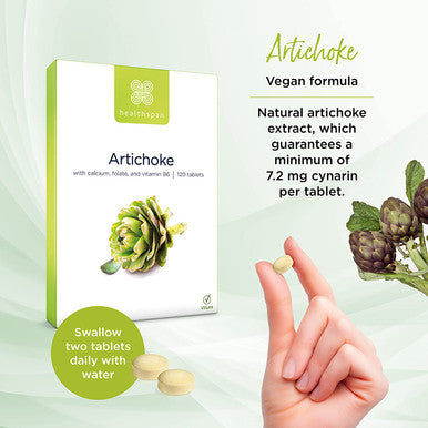 Healthspan Artichoke Extract 360mg (120 Tablets) | High Strength Vegan Artichoke Tablets with 7.2mg of Cynarin | with Calcium, Folate & Vitamin B6 | Supports Digestive Health | Vegan