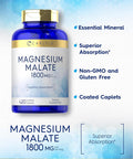 Carlyle Magnesium Malate 1800mg | 420 Coated Caplets | Vegetarian Non-GMO Gluten Supplement