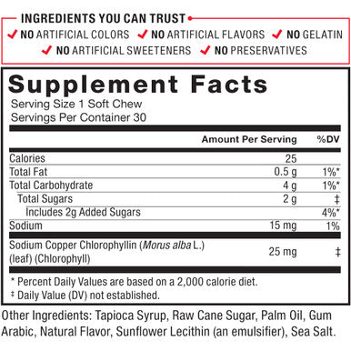 Force Factor Chlorophyll Soft Chews Antioxidants Supplement to Reduce Body Odor, Promote Fresh Breath, and Nourish Healthy Skin, Non-GMO, Gluten-Free, and Vegan, Fresh Mint Flavor, 60 Soft Chews