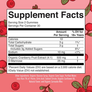 Maryruth Organics Organic Cranberry Gummies by | Cranberry Supplement | Urinary Tract Health for Women | with D Mannose | 500mg Cranberry | Traditional Use | USDA Organic | Vegan | Non GMO | 30 Servings