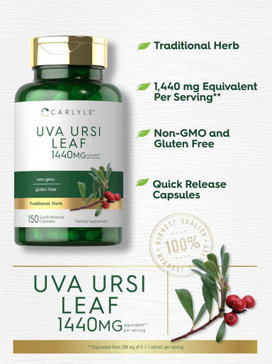 Carlyle Uva Ursi Capsules | 1440mg | 150 Count | Herbal Leaf Extract | Non-GMO | Gluten Supplement