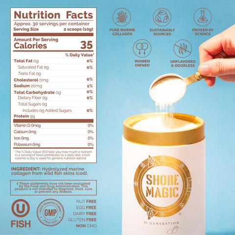 Shore Magic Premium Marine Collagen Powder Types I-Iv Wild Fish Hydrolyzed Peptides Unflavored 9G Protein Per Serving Supports Youthful Skin Hair Nails & Joints 30-Day Supply
