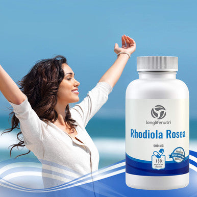 LongLifeNutri Rhodiola Rosea Supplement Root Extract 500Mg Pills - 180 Vegetarian Capsules | 500 Mg Pure Herb Powder