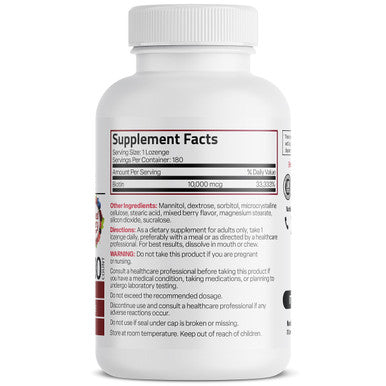 Bronson Biotin 10,000 Mcg Lozenges Fast Dissolve High Potency Supports Hair, Skin & Nails Mixed Berry Flavor - Non-Gmo, 180 Vegetarian Lozenges