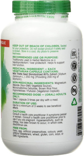 Organika Milk Thistle 250 Mg Bonus Size 220 Count- Liver Protectant From Silymarin Seed- 220Vcaps