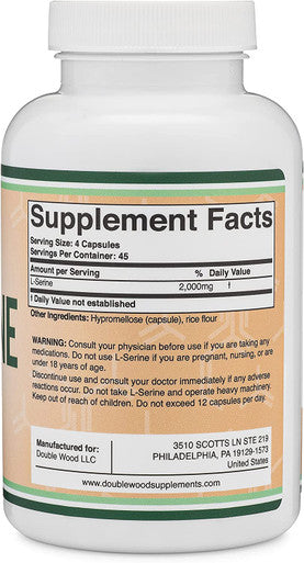 LSerine Capsules Third Party Tested 2000mg Servings Used in Clinical Study 180 Count 500mg per Capsule Amino Acid for Serotonin Production and Brain Support by Double Wood Supplements