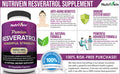 Nutrivein Resveratrol 1450mg - Antioxidant Supplement 120 Capsules Supports Healthy Aging and Promotes Immune, Brain Boost and Joint Support - Made with -Resveratrol, Green Tea Leaf, Acai Berry