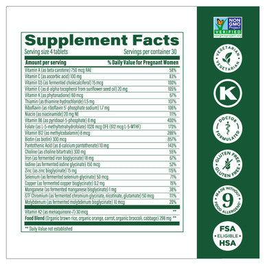 MegaFood Baby & Me 2 Prenatal Vitamin & Minerals - Vitamins For Women - With Folate (Folic Acid Natural Form) Choline Iron Iodine Vitamin C Vitamin D And More - 120 Mini Tabs (30 Servings)