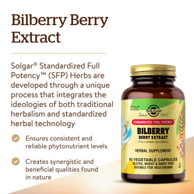 Solgar Standardized Full Potency Bilberry Berry Extract Vegetable Capsules 60 Count