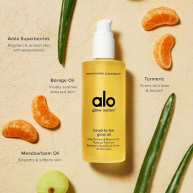Alo Head-to-Toe Glow Oil | Glow-Boosting Natural Dry Body Oil | Jojoba, Amla, Aloe & Vitamin E | Hydrates & Nourishes Skin | Citrus Scent | 0.7 Oz