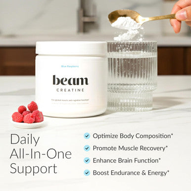 Beam Creatine Monohydrate Powder 5g Micronized Creatine Monohydrate Flavored Creatine for Women & Men Muscle Strength Growth & Cognitive Support Blue Raspberry Flavor 30 Servings