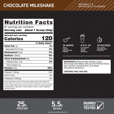 Optimum Nutrition Whey Protein Isolate Whey Isolate Protein Powder Chocolate Protein Powder Chocolate Shake Flavor 5.02 Pound 67 Servings (Packaging May Vary)