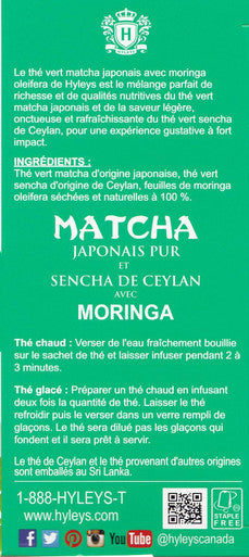 Hyleys Matcha Tea Bags with Moringa Oleifera - 25 Tea Bags (Japanese Pure Matcha Wellness Green Tea)