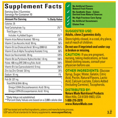 Nature Made Multivitamin + Omega-3 Gummies 140 Count Value Size For Daily Nutritional Support