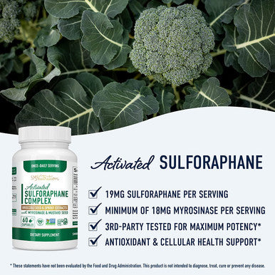 Sulforaphane Supplement 19mg Real Stabilized Sulforaphane 405mg Complex 125mg of Glucoraphanin Myrosinase from Broccoli Sprouts Seed Extract Antioxidant Detoxification Cellular Health