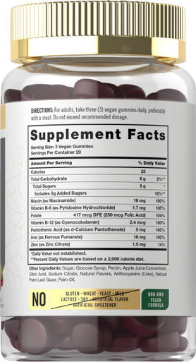 Carlyle Iron Gummies | Plus B-Complex Vitamins | 60 Vegan Gummies | Natural Grape Flavor | Non-Gmo, Gluten Free Supplement