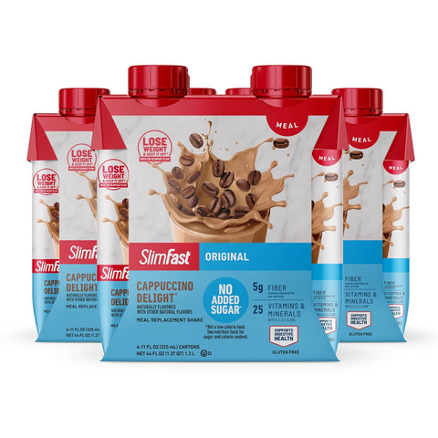 SlimFast Meal Replacement Shake, Original Creamy Milk Chocolate, No Added Sugar, Meal Replacement Shakes, 10g Ready to Drink Protein, 5g Fiber, 25 Vitamins and Minerals, 11 Fl. Oz, 12 Count