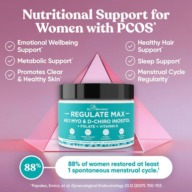 Eu Natural Regulate MAX Myo-Inositol & D-Chiro Inositol Supplement Powder for Women with Vitamin D & Folate PCOS Nutritional Support Hormone Balance & Fertility Support Unflavored 60 Servings