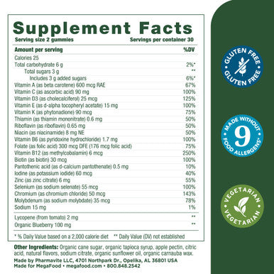 MegaFood Men'S Multi - Multivitamin For Men - Gummy Vitamins For Men - Vitamin C Vitamin D Zinc Vitamin B12 & Real Fruit - Immune Support - Vegetarian - Wild Blueberry - 60 Gummies (30 Servings)