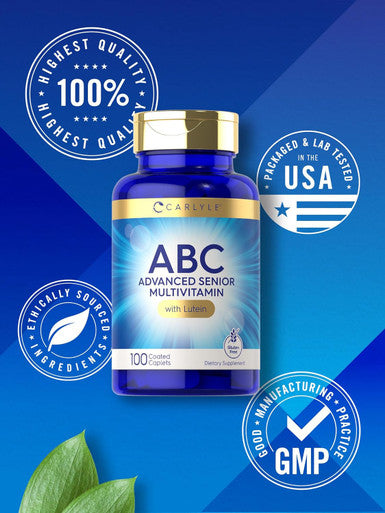 Carlyle Senior Multivitamin For Over 60 100 Caplets With Lutein & Lycopene Abc Advanced Supplement For Men And Women Non-Gmo, Gluten Free