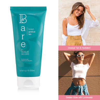 Bare by Vogue Tinted Gradual Tan Moisturiser - Hydrating Streak-Free Tanning Lotion - Enriched with Vitamin E Glycerin Grape & Sunflower Seed Oil - Buildable Sun-Kissed Glow 200ml