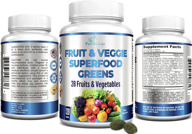 YUMMYVITE Fruit And Veggie Superfood Greens - 120 Tablets - 28 Fruits And Vegetables Incl. Alfalfa, Barley Grass, Spirulina, Beet Root, Tart Cherry, Non-Gmo - 120 Tablets