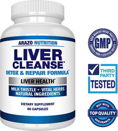 Liver Cleanse Detox Repair Formula Milk Thistle Herbal Support Supplement Silymarin Beet Artichoke Dandelion Chicory Root Arazo Nutrition