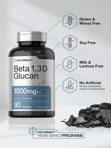 Beta Glucan 1 3D 1000 mg | 90 Capsules | Beta 1,3, 1,6 D Glucan | Non-GMO, Gluten Free Supplement | by Horbaach