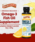 Barlean's Seriously Delicious Omega 3 Sorbet Lemon Creme From Fish Oil With 1080Mg Of Epa Dha All Natural Fruit Flavor Non Gmo Gluten Free 8 Ounce Bottle Fg 10043