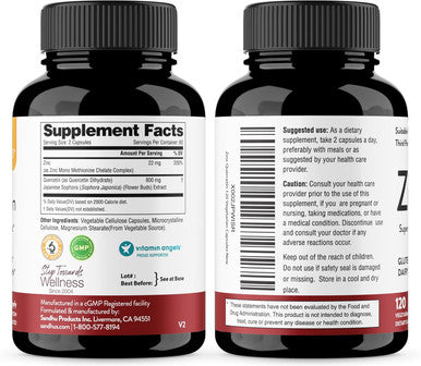 Sandhu'S Zinc Quercetin 120 Vegetarian Capsules ÃƒÂ¢Ã¢â€šÂ¬Ã¢â‚¬Å“ Zinc Supplements For Antioxidant Immune Support Zinc For Men And Women ÃƒÂ¢Ã¢â€šÂ¬Ã¢â‚¬Å“ Gluten, Soy, Dairy Free