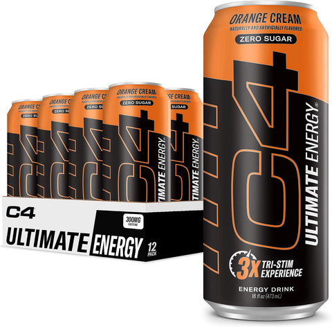 C4 Ultimate Sugar Free Energy Drink 16oz (Pack of 12) | Orange Cream | Pre Workout Performance Drink with No Artificial Colors or Dyes