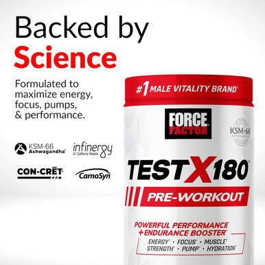 Force Factor Test X180 Pre-Workout Powder & Energy Supplement Boost Focus & Endurance Build Muscle & Strength Nitric Oxide Supplement with Ashwagandaha & L-Citrulline Fruit Punch 30 Servings