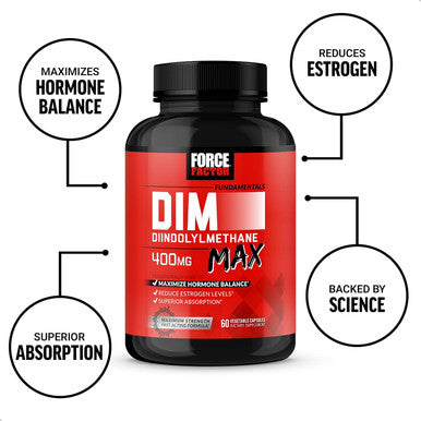 Force Factor DIM Max DIM Supplement for Men to Support Hormone Balance and Estrogen Balance Maximum Strength Diindolylmethane Superior Absorption 400mg 60 Capsules
