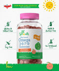 Vegan Omega 3 6 7 9 Gummies For Kids | 120 Count | Natural Peach Flavor | Non-Gmo, Gluten Free, And Sugar Free | By Lil' Sprouts