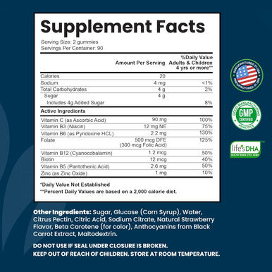 Vitamin B Complex Gummies For Adults, B Complex Vitamin Supplement For Women And Men, B Vitamins Complex Gummies For Energy And Brain Health, Natural Strawberry Flavor, 180 Count
