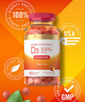 Carlyle Vitamin D Gummies | 5000iu | 180 Count | Vegetarian, Non-GMO, and Gluten Free Formula | High Potency Vitamin D3 Supplement | Natural Peach Flavored Gummy