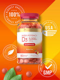 Carlyle Vitamin D Gummies | 5000iu | 180 Count | Vegetarian, Non-GMO, and Gluten Free Formula | High Potency Vitamin D3 Supplement | Natural Peach Flavored Gummy