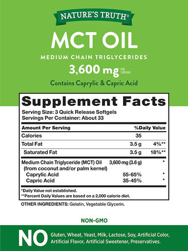 Nature's Truth MCT Oil Capsules | 100 Softgels | Keto Friendly Coconut Oil Pills | Non-GMO, Gluten