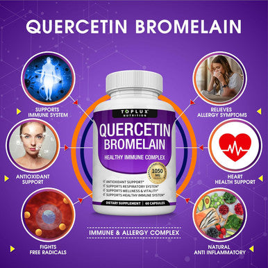Toplux Quercetin With Bromelain And Zinc 1050Mg - Advanced Immune Support Supplement, Supports Antioxidant, Immune System, For Men Women, 60 Capsules