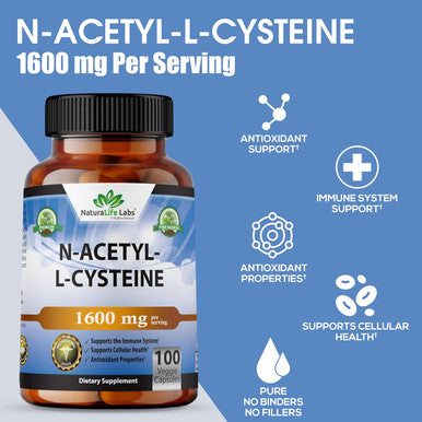 Naturalife Labs A Higher Standard N-Acetyl-L-Cysteine (Nac) 1600 Mg 100 Veggie Capsules